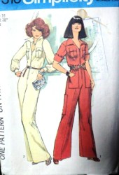 7310 Simplicity  '75 TOPSTITCH SS-LS LONG LEG ZIPPY POCKET  JUMPSUIT PATTERN 16 38b or 12 34b or 10  choice 